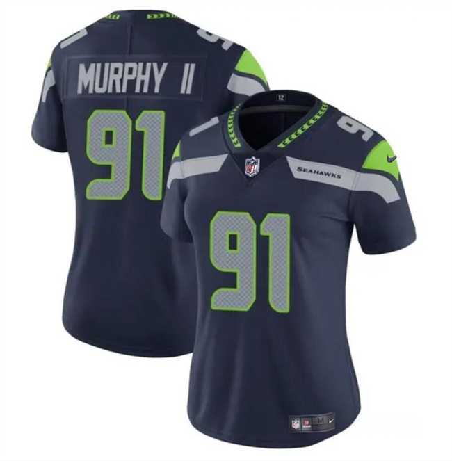 Women%27s Seattle Seahawks #91 Byron Murphy II 2024 Draft Navy Vapor Limited Stitched Jersey Dzhi->women nfl jersey->Women Jersey